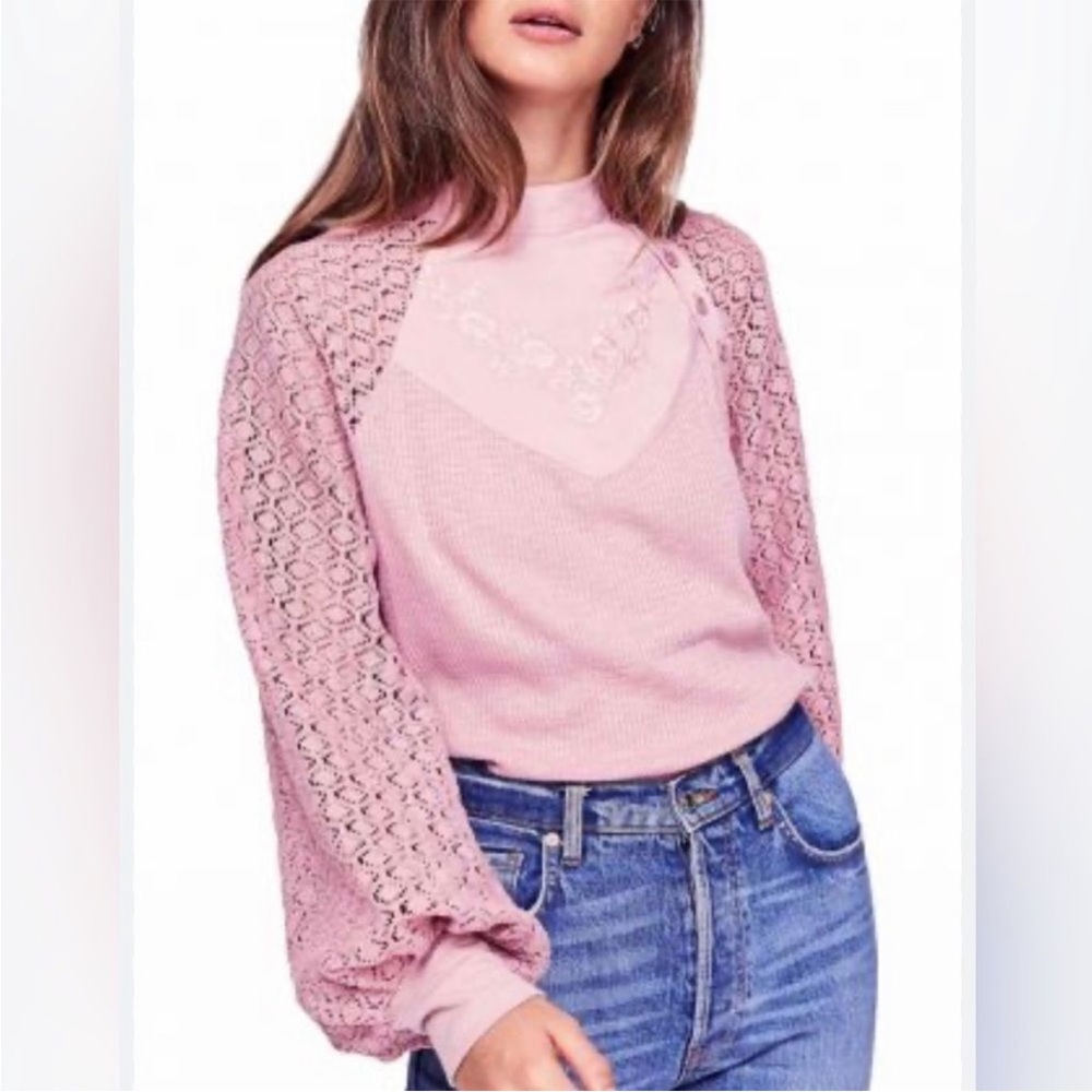 Free People Sweetest Thing Elegant Pink Lace Women's Top size small - Picture 16 of 16